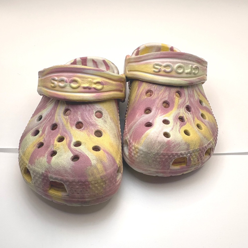 Crocs Classic Marbled Clog Toddler Pink Yellow Swirl Shoes C5